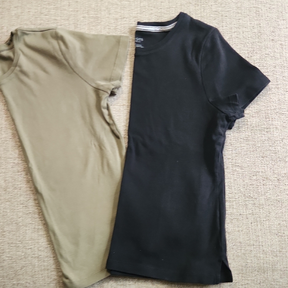 Talbots Black and Olive Tee Duo. Cotton Large Petite